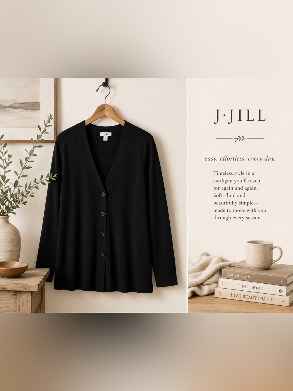 J.Jill Lightweight Wool Blend Tunic Cardigan | Black | M | Like New!